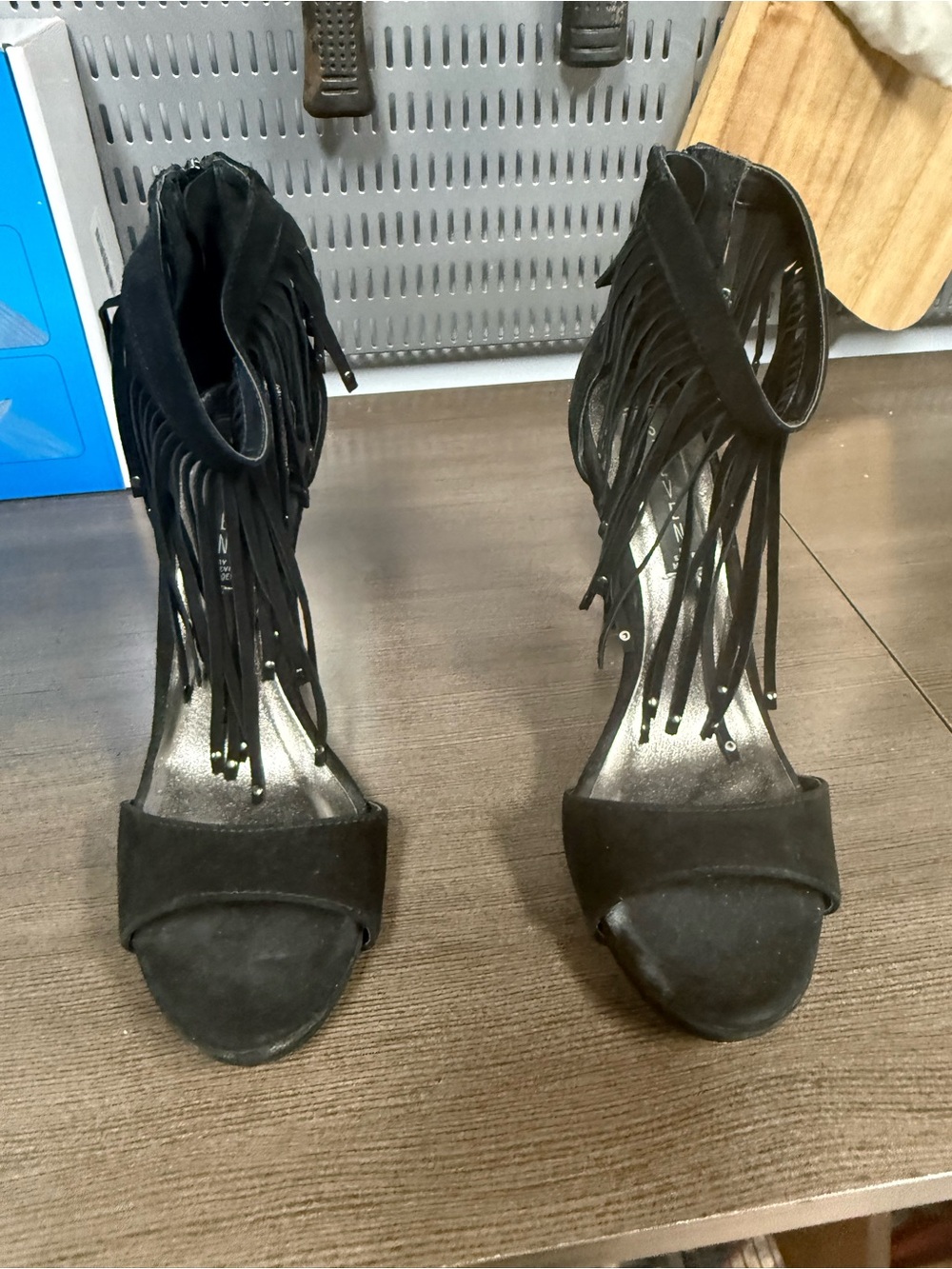 Steve Madden Black Suede Fringe Open-Toe Heels